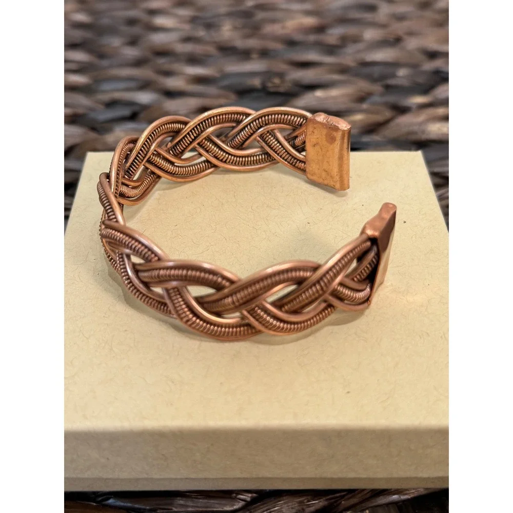 A Rare Bird‎ Handmade Copper Braided Woven Cuff Bracelet Adjustable Boho NWT